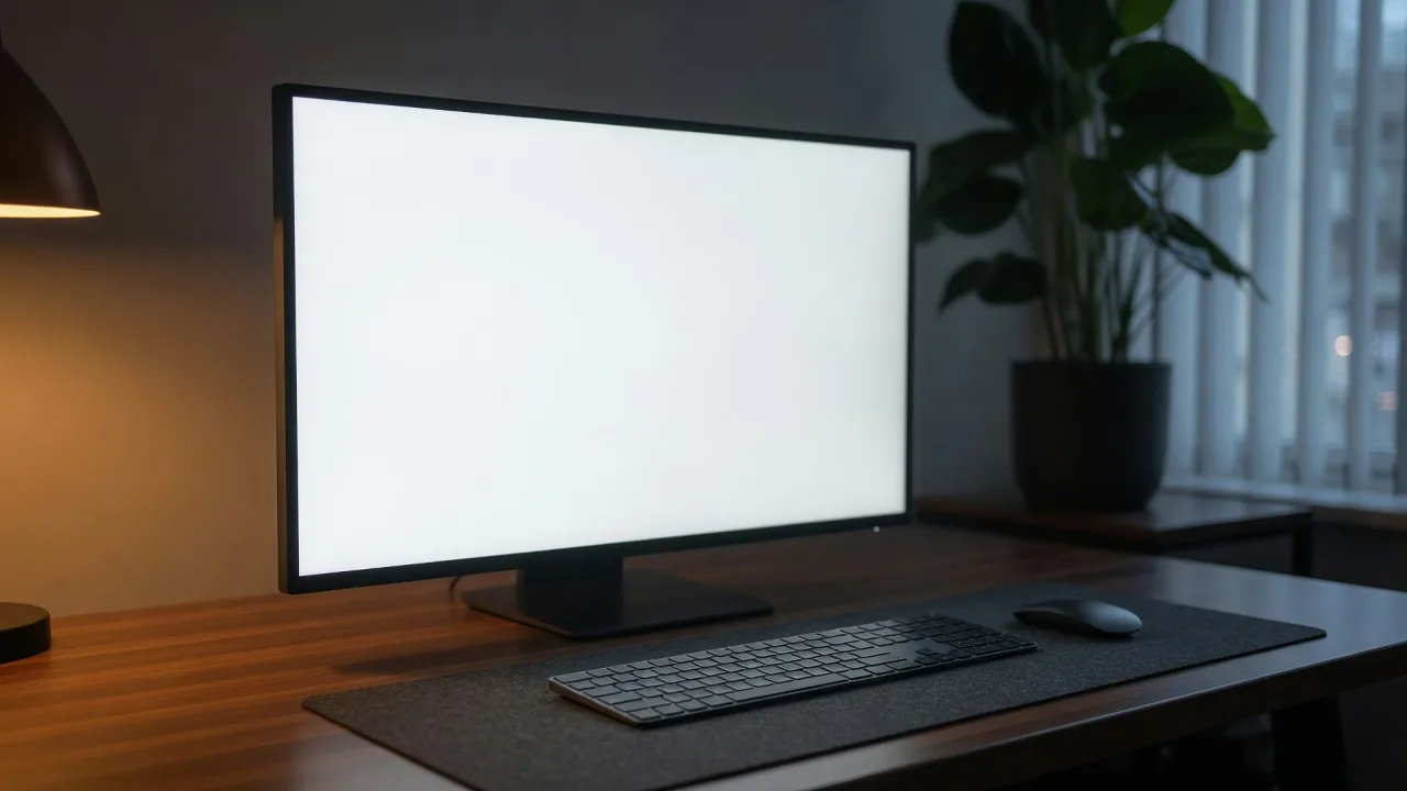 Monitor showing a white fullscreen during a dead pixel test inspection